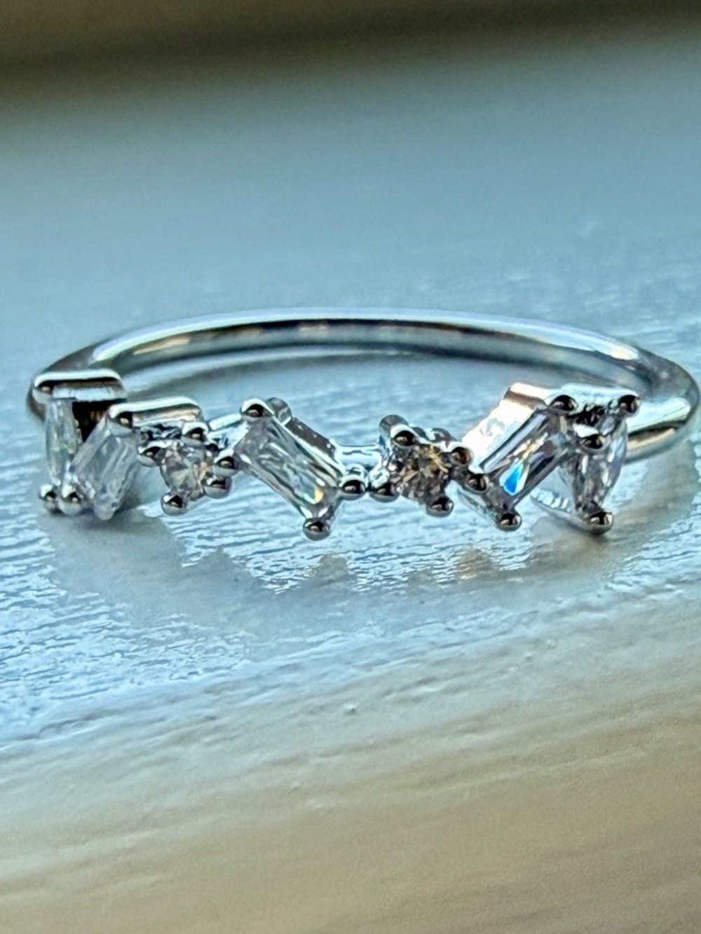 NEW!! 14k gold plated CZ Baguette and Round Stacking Band Ring